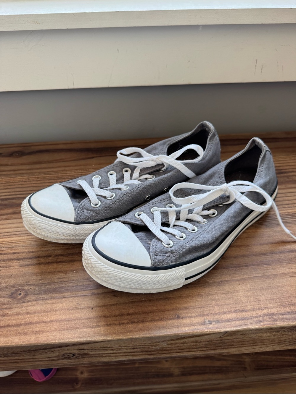 Gray Canvas Low-Top Womens Sneakers with White Trim